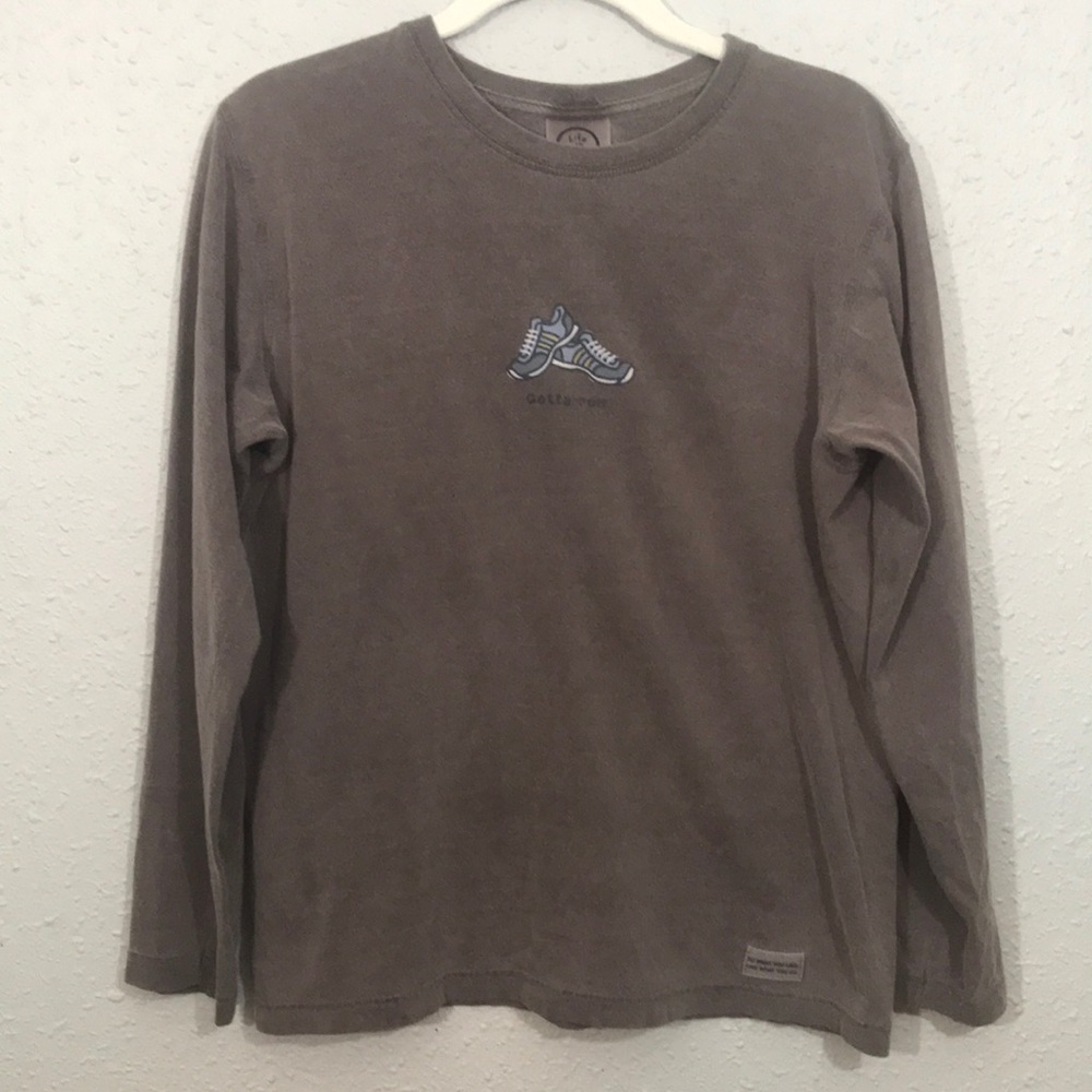 Life is Good “Gotta Run” Brown Long Sleeve Screen Print T-Shirt size S - Picture 1 of 9
